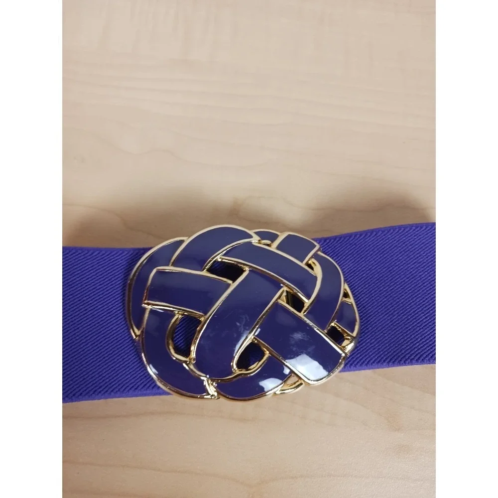 Dia-Lon Vintage Cinch Belt Womens Purple Gold Tone Enamel Knot Buckle Elastic